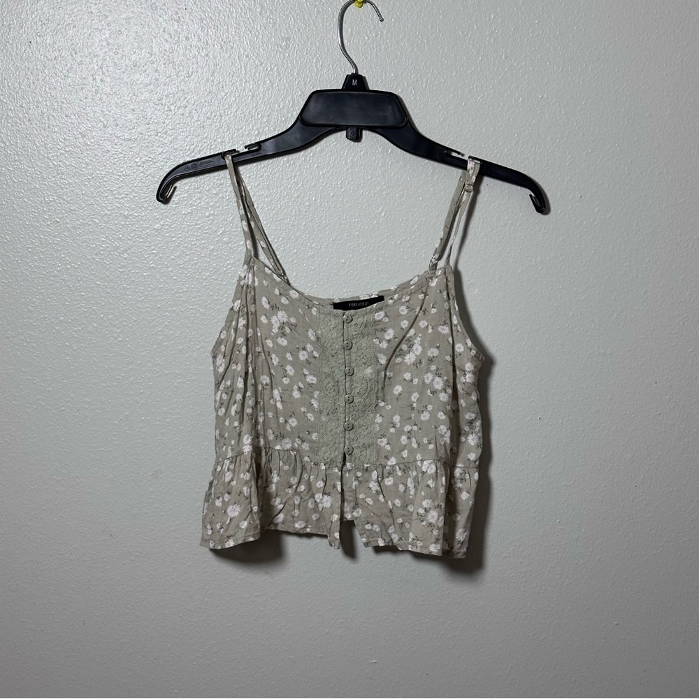 Forever 21 Women Floral Beige Tank Crop Top‎ Size Small.